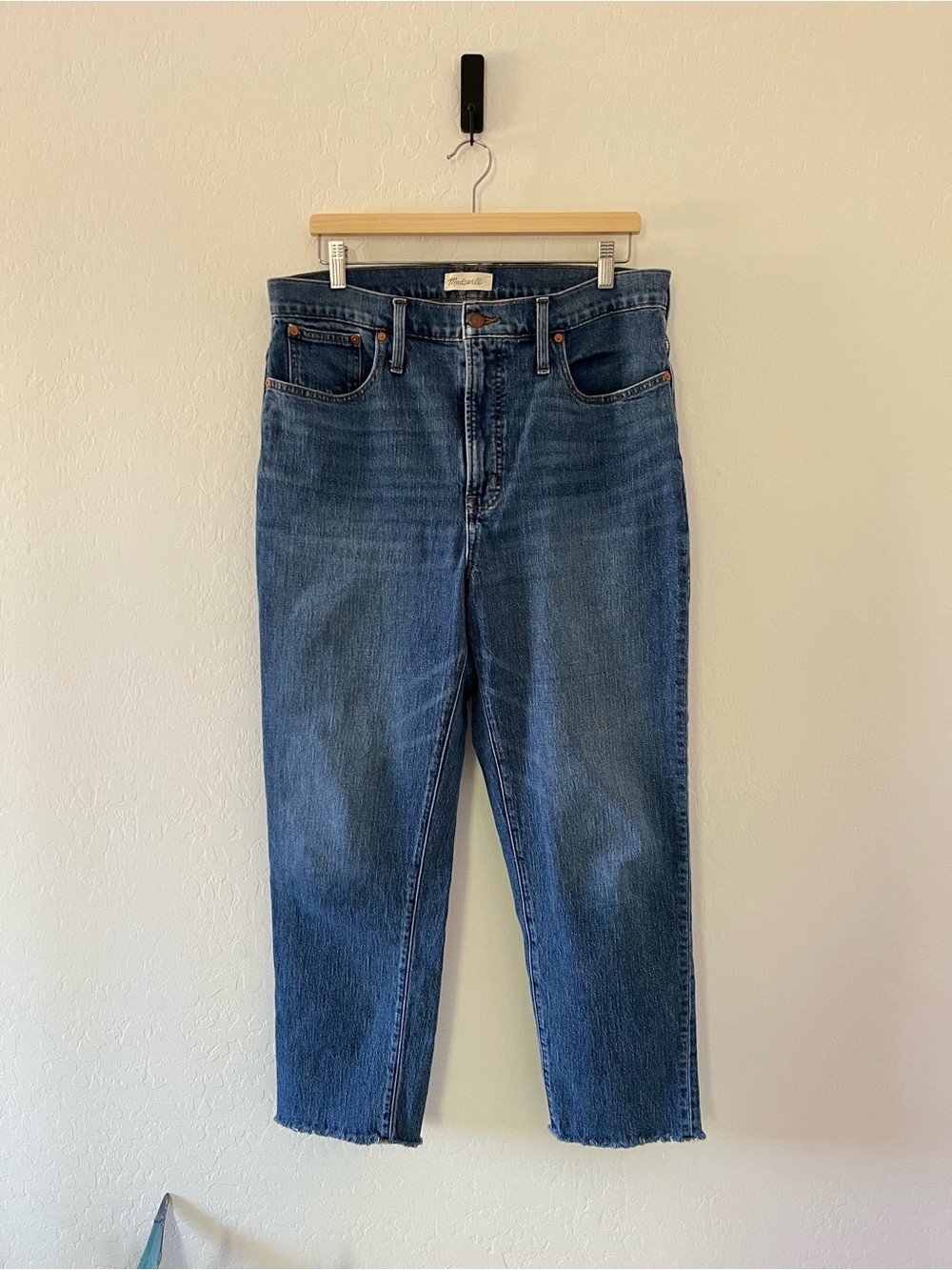 Madewell The Perfect Vintage Jeans 32 High Rise Straight Ankle Raw Hem